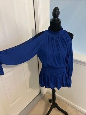 Women's Royal Blue Cold-Shoulder Smocked Waist Top These Three Boutique